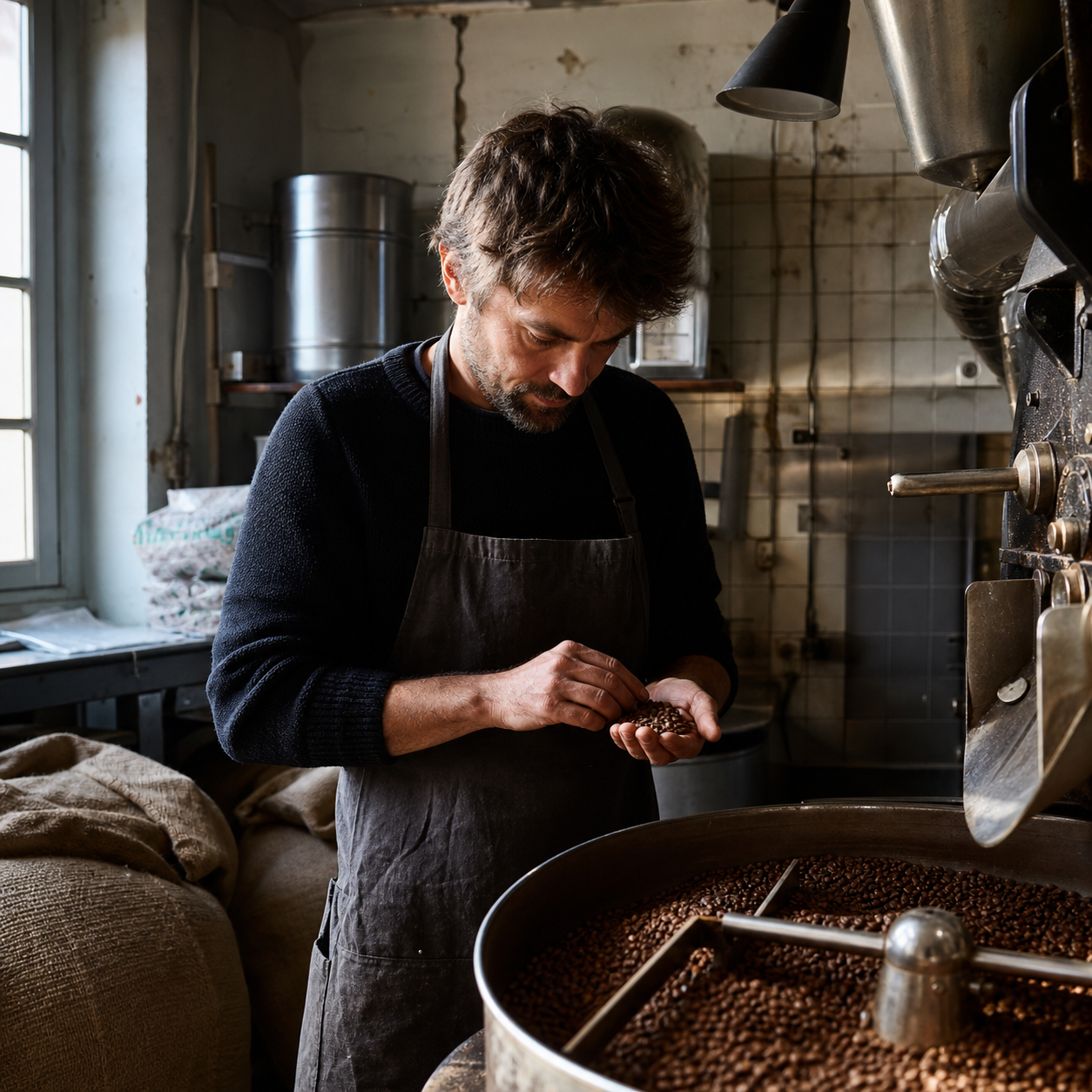 Torréfacteur vérifiant ses grains