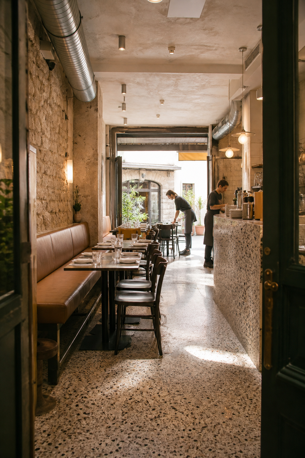 Restaurant de quartier préparé avant le service